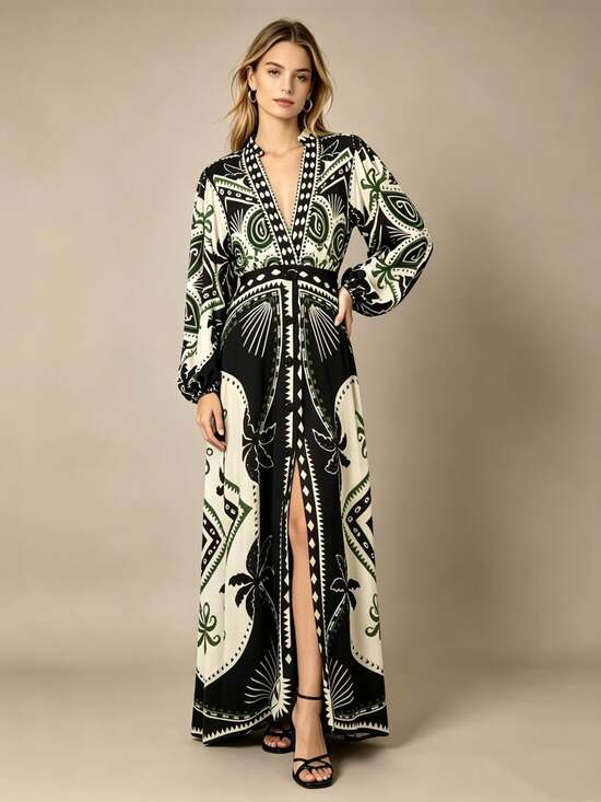 Farm Rio Dresses & Skirts - NWOT Farm Rio Mystic Scarf Floral Long Sleeve V Neck Maxi Dress Size XS